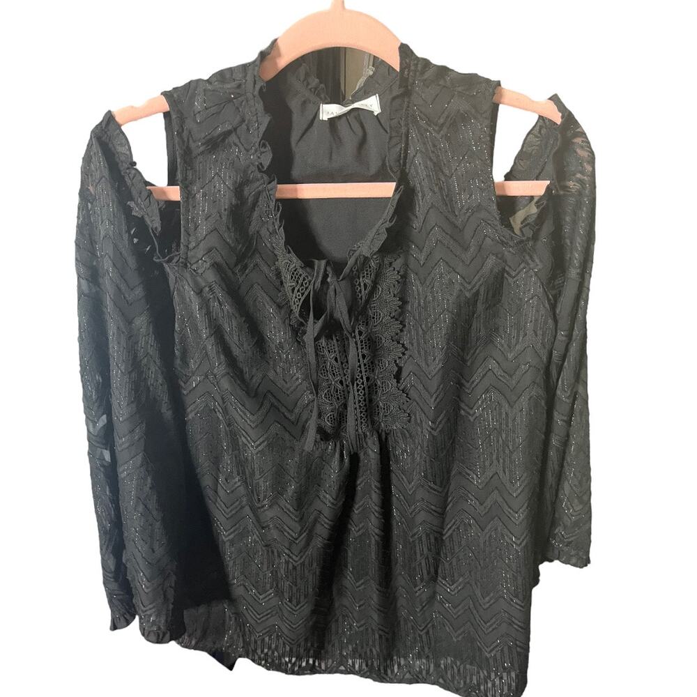 Jax & Henley cold shoulder long sleeve lace chiffon black silver Medium NWT